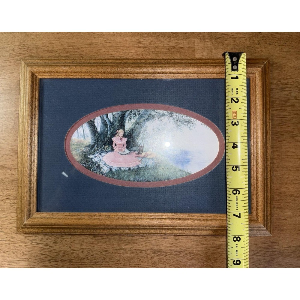 Glynda Turley Framed Art Print Victorian Woman Reading Pink Dress Lake 12x8.5 - Picture 3 of 4
